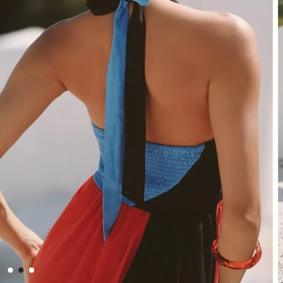 Anthropologie Celandine Women’s Linen Blend Smocked Halter Midi Dress Large - Picture 3 of 10